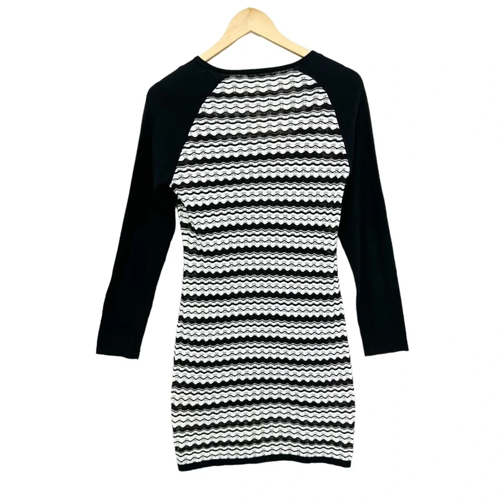 TRINA TURK Long Sleeve Mini Sweater Dress Black White